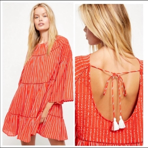 NEW Free People Lola Embroidered Capri Orange Mini Dress L - Picture 2 of 16